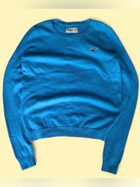 Hollister Crewneck Blue Retro Y2K Style Knit Sweater M